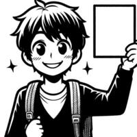 Black and white Silhouette of a student guy showing the peace sign scribble vector