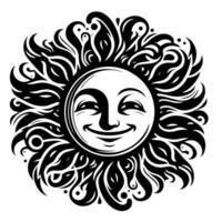 Black and white Silhouette of a sun symbol with a smiling happy Face vector