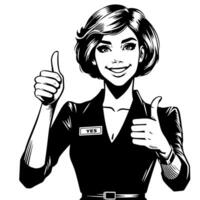 Black and white Silhouette of a female business woman manager holding thumbs up in a business outfit vector