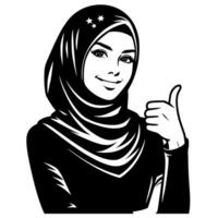 Black and white Silhouette of a group of a female muslim woman holding thumbs up in a casual outfit vector