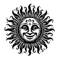 Black and white Silhouette of a sun symbol with a smiling happy Face vector