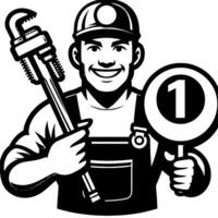 Black and white Silhouette of a plumber holding thumbs up and smiling Face vector