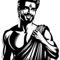 Black and white Silhouette of a indian guy in a positive happy pose vector