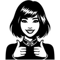 Black and white Silhouette of a female business woman manager holding thumbs up in a business outfit vector