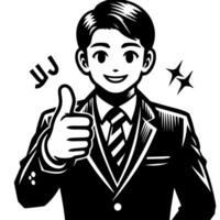 Black and white Silhouette of a shop manager holding thumbs up and smiling Face vector