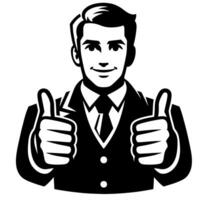 Black and white Silhouette of a shop manager holding thumbs up and smiling Face vector