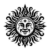 Black and white Silhouette of a sun symbol with a smiling happy Face vector