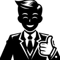 Black and white Silhouette of a shop manager holding thumbs up and smiling Face vector