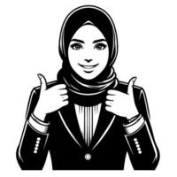 negro y blanco silueta de un grupo de un hembra musulmán mujer participación pulgares arriba en un casual atuendo vector