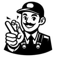 Black and white Silhouette of a plumber holding thumbs up and smiling Face vector