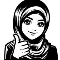 Black and white Silhouette of a group of a female muslim woman holding thumbs up in a casual outfit vector