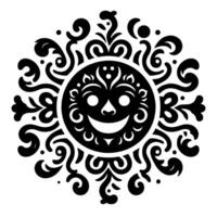 Black and white Silhouette of a sun symbol with a smiling happy Face vector