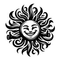 Black and white Silhouette of a sun symbol with a smiling happy Face vector