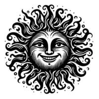 Black and white Silhouette of a sun symbol with a smiling happy Face vector