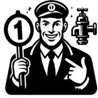 Black and white Silhouette of a plumber holding thumbs up and smiling Face vector