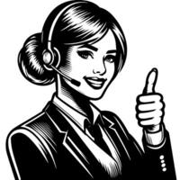 Black and white Silhouette of a female business woman manager holding thumbs up in a business outfit vector