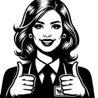 Black and white Silhouette of a female business woman manager holding thumbs up in a business outfit vector