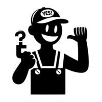 Black and white Silhouette of a plumber holding thumbs up and smiling Face vector