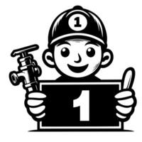 Black and white Silhouette of a plumber holding thumbs up and smiling Face vector