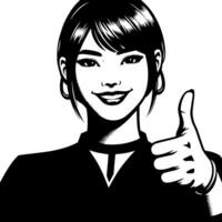 Black and white Silhouette of a group of a female muslim woman holding thumbs up in a casual outfit vector