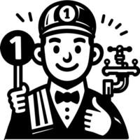Black and white Silhouette of a plumber holding thumbs up and smiling Face vector