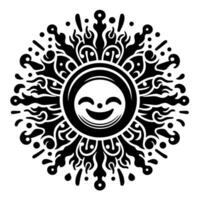 Black and white Silhouette of a sun symbol with a smiling happy Face vector