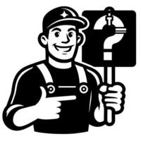 Black and white Silhouette of a plumber holding thumbs up and smiling Face vector