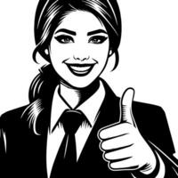 Black and white Silhouette of a group of a female muslim woman holding thumbs up in a casual outfit vector