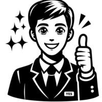 Black and white Silhouette of a shop manager holding thumbs up and smiling Face vector