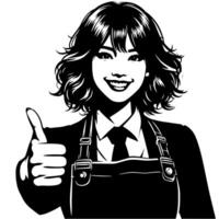 Black and white Silhouette of a female business woman manager holding thumbs up in a business outfit vector