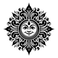 Black and white Silhouette of a sun symbol with a smiling happy Face vector