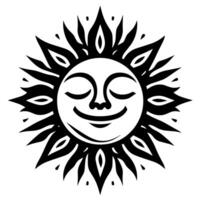 Black and white Silhouette of a sun symbol with a smiling happy Face vector