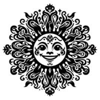 Black and white Silhouette of a sun symbol with a smiling happy Face vector