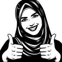 Black and white Silhouette of a group of a female muslim woman holding thumbs up in a casual outfit vector