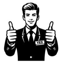 Black and white Silhouette of a shop manager holding thumbs up and smiling Face vector