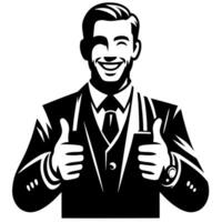 Black and white Silhouette of a shop manager holding thumbs up and smiling Face vector