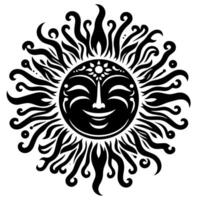 Black and white Silhouette of a sun symbol with a smiling happy Face vector