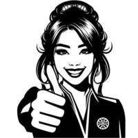 Black and white Silhouette of a group of a female muslim woman holding thumbs up in a casual outfit vector