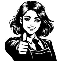 Black and white Silhouette of a group of a female indian woman holding thumbs up in a casual outfit Sari vector