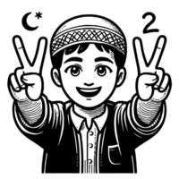 Black and white Silhouette of a muslim guy showing the peace sign scribble vector