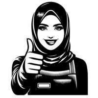 Black and white Silhouette of a group of a female muslim woman holding thumbs up in a casual outfit vector