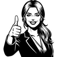 Black and white Silhouette of a female business woman manager holding thumbs up in a business outfit vector