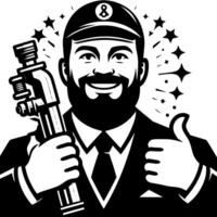 Black and white Silhouette of a plumber holding thumbs up and smiling Face vector