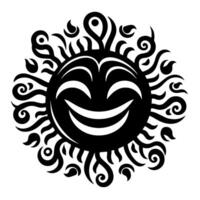 Black and white Silhouette of a sun symbol with a smiling happy Face vector