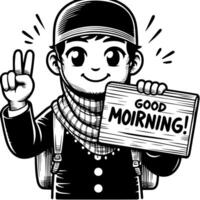 Black and white Silhouette of a muslim guy saying hello and good morning vector