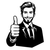 Black and white Silhouette of a shop manager holding thumbs up and smiling Face vector