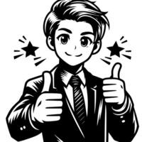 Black and white Silhouette of a shop manager holding thumbs up and smiling Face vector