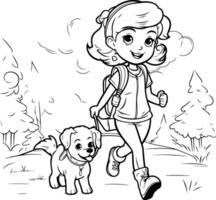 niña trotar con su perro en el parque. vector