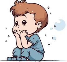 Illustration of a Cute Little Boy Crying and Crying vector