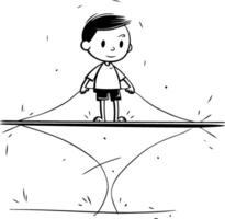 Boy playing seesaw on white background. hand drawn illustration. vector